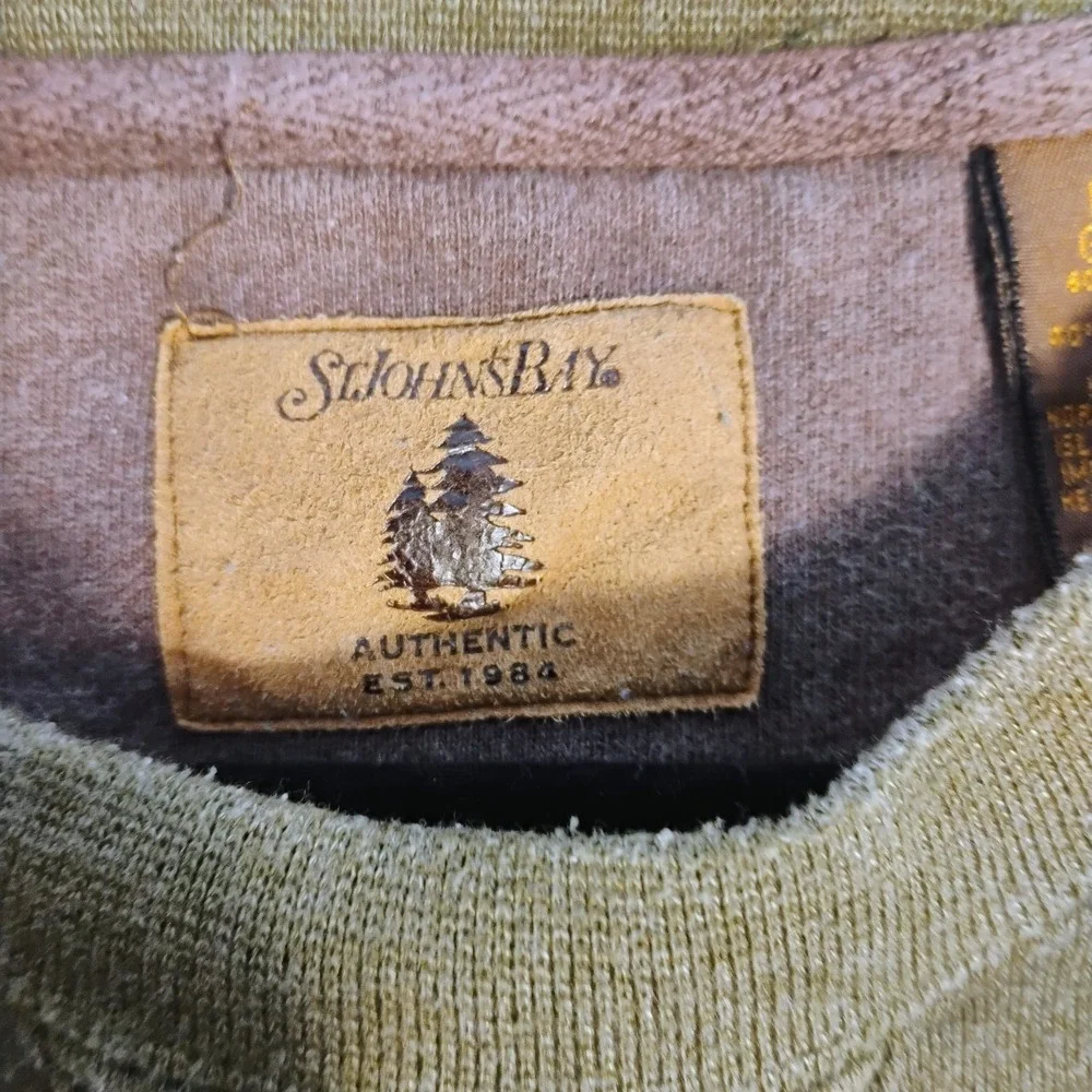 St Johns Bay Pullover Knit Sweater Mens Large Olive Green Crewneck Long Sleeve